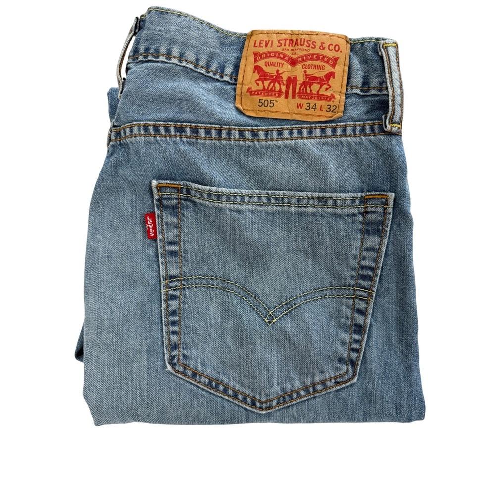 Levi Strauss 505 Mens Jeans W34 L32 Light Wash Straight Fit Denim M114